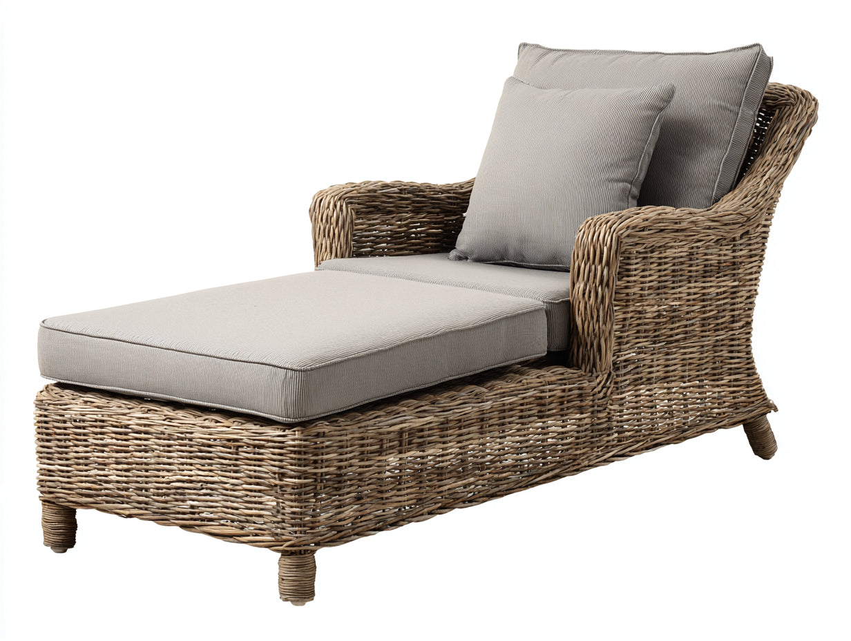 Sonnenliege Polyrattan 180x75x85 cm - Natur-Beige - Lounge Design mit Armlehnen