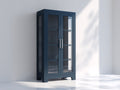 Vitrinen Glasschrank 100x40x160 cm - Dunkelblau-Silber - modernes Design mit 2 Glastüren