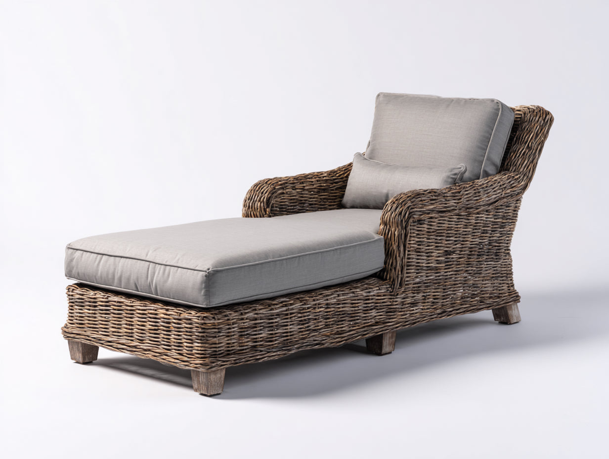 Sonnenliege aus Polyrattan 175x78x88 cm - Braun und Grau - Ergonomische Relaxliege mit Armlehnen
