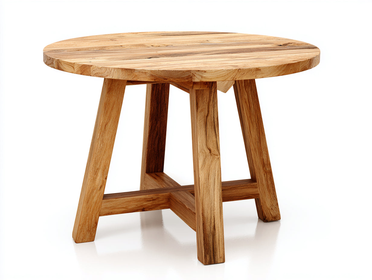 Gartentisch Holz 110x110x76 cm - Naturholz - Runder Esstisch mit 4-Bein-Gestell für Garten und Terrasse