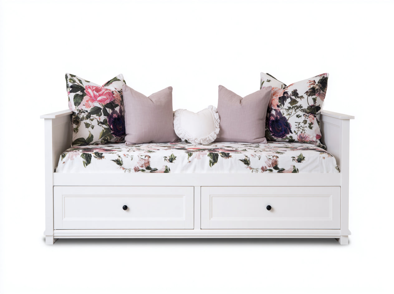 Schlafsofa aus Holzwerkstoff 205x95x88 cm - Weiß - Tagesbett mit 2 Schubladen im klassischen Stil