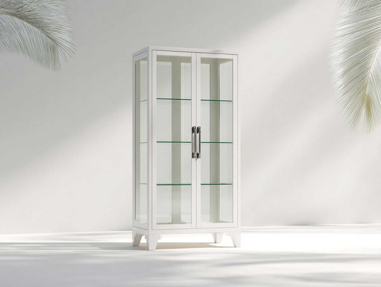 Vitrinen aus Metall und Glas 85x40x170 cm - Weiß - 2 Glastüren im modernen Stil