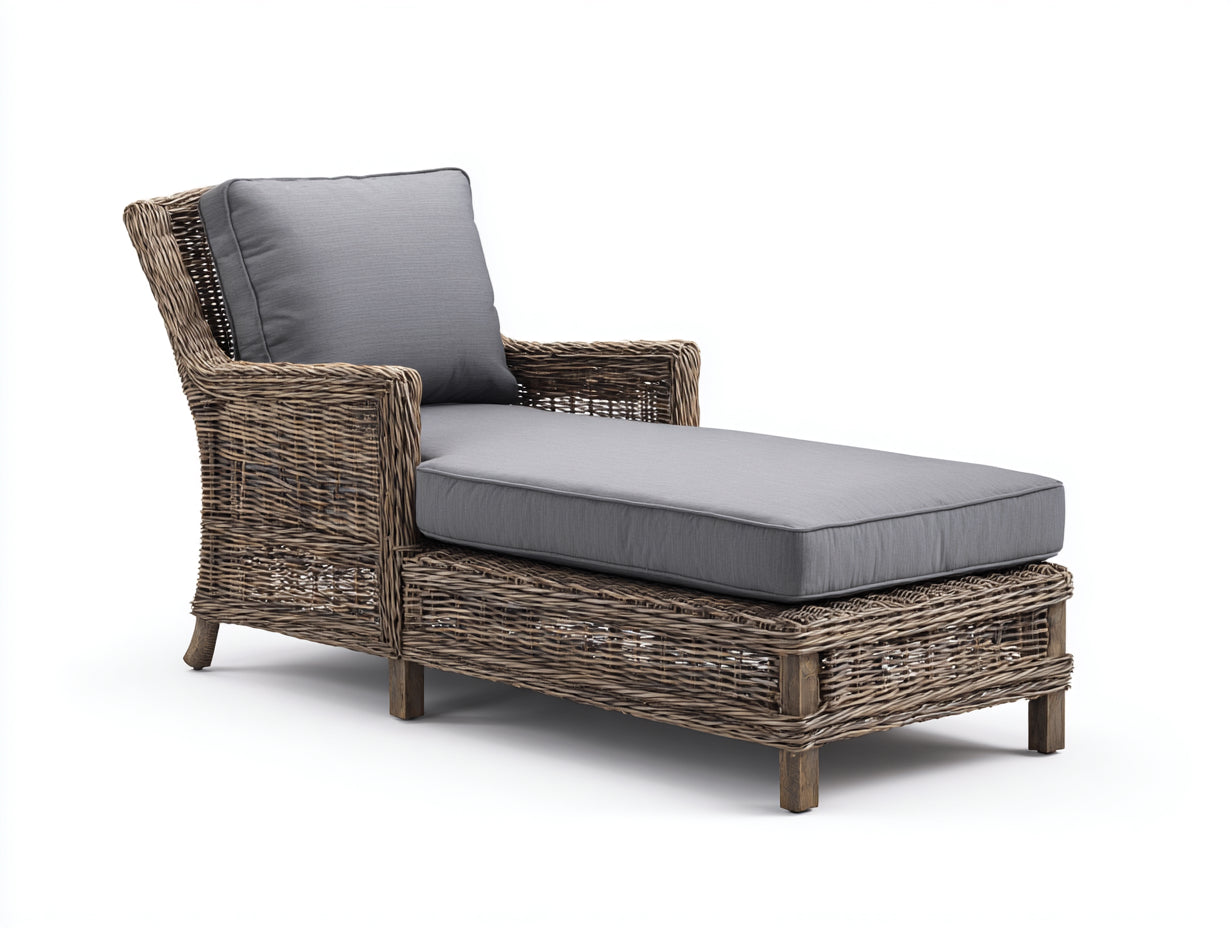 Sonnenliege aus Holz und Rattangeflecht 180 x 75 x 88 cm - Braun Grau - Gepolstertes Design mit Armlehnen für Garten und Terrasse