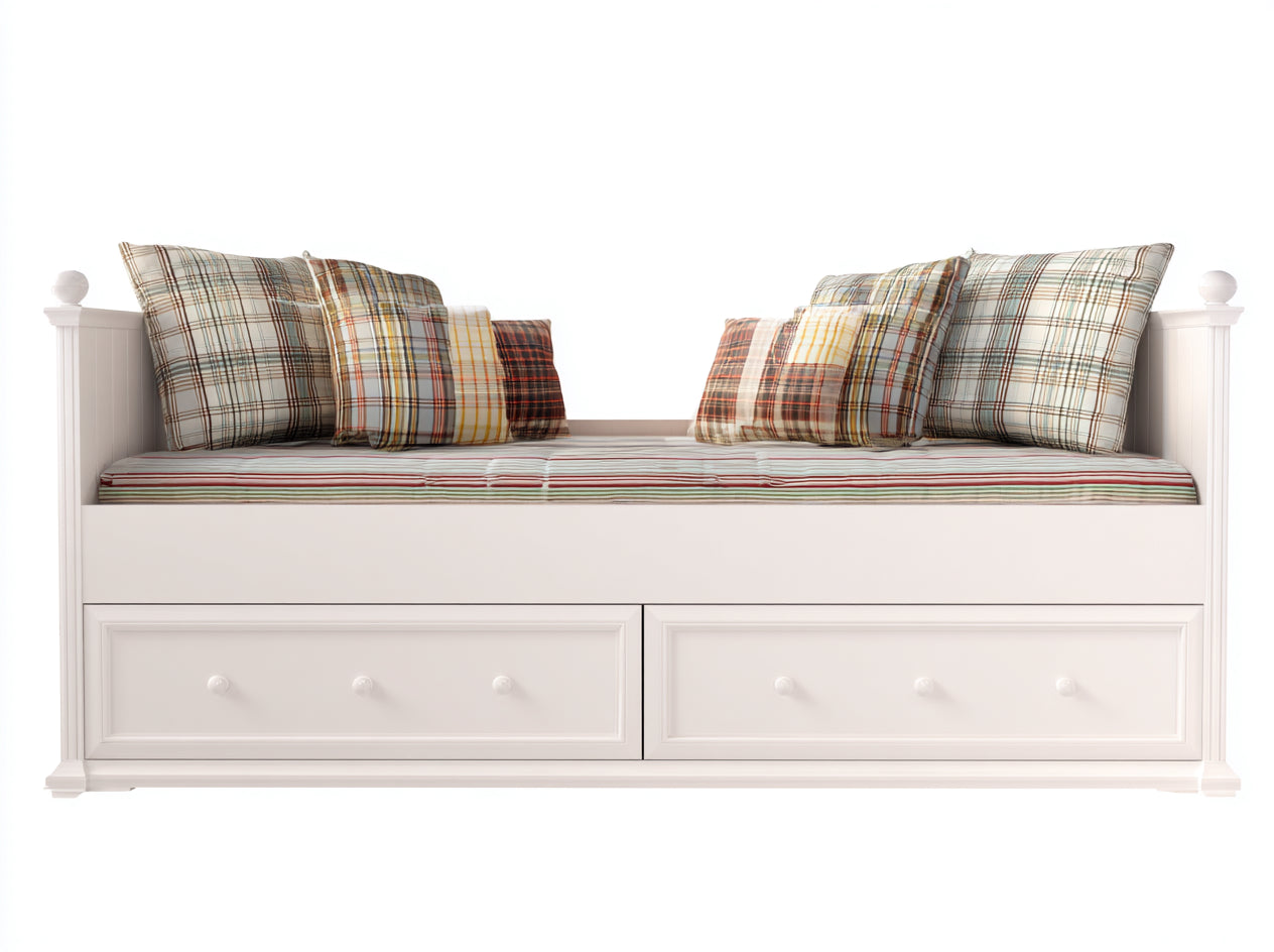 Schlafsofa Tagesbett 210x95x88 cm - Cremeweiß und Mehrfarbig - mit 2 Schubladen