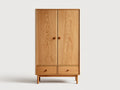 Kleiderschrank aus Massivholz 100x55x190 cm - Naturfarben - 2 Türen und 2 Schubladen im modernen Stil
