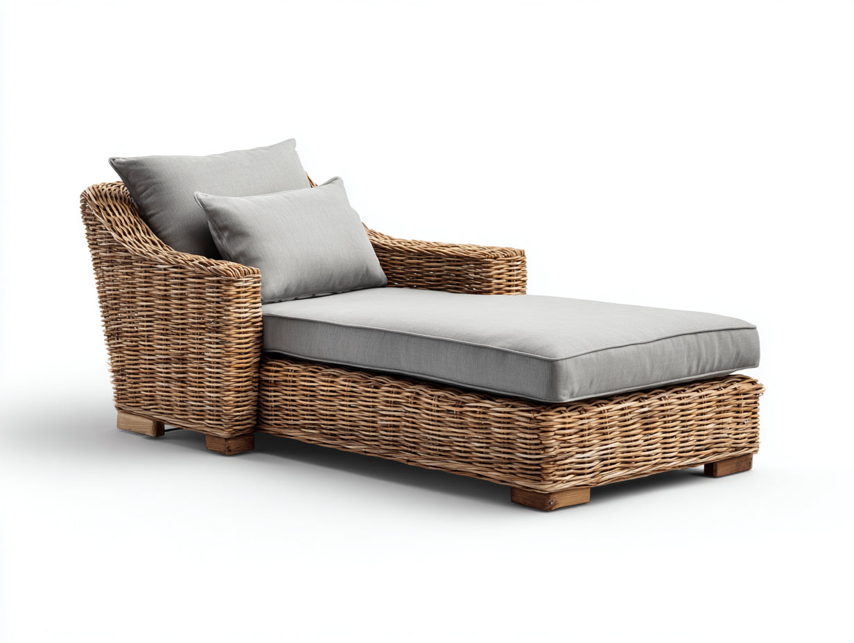 Sonnenliege Rattan 185x78x82 cm - Naturbraun-Grau - Relaxliege mit Armlehnen für Garten und Terrasse