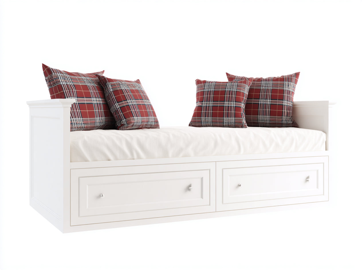 Schlafsofa Holzrahmen 200x90x86 cm - Weiß - Tagesbett Design mit 2 Schubladen
