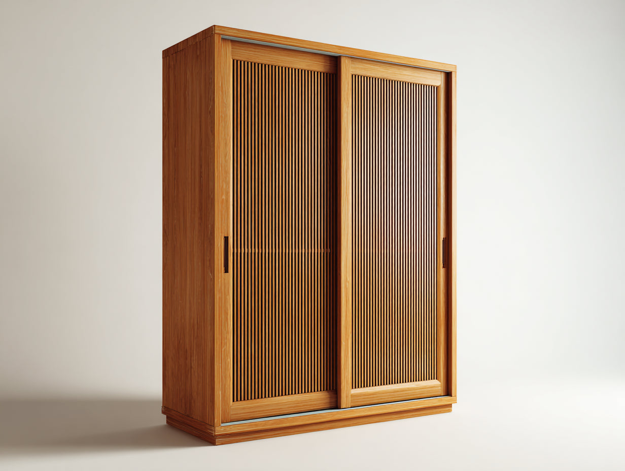 Kleiderschrank Holz 180x60x200 cm - Eiche - modernes Lamellendesign mit 2 Schiebetüren
