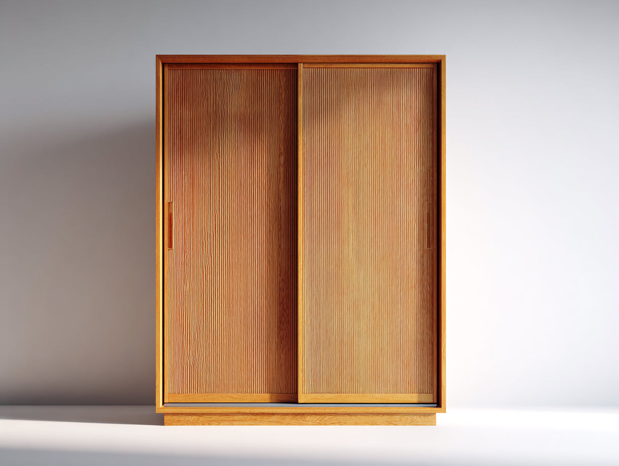 Kleiderschrank aus Holz 120 x 60 x 200 cm - Natur Braun - Modernes Schiebetürdesign mit geriffelter Front für das Schlafzimmer
