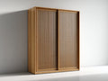 Kleiderschrank Holz 120x55x185 cm - Naturholz-Beige - 2-türig mit Geflechtfront für Schlafzimmer