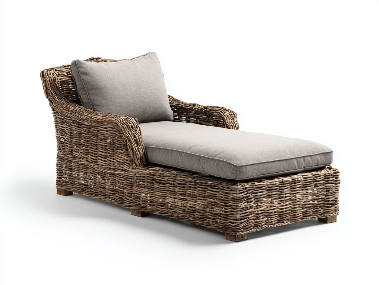 Sonnenliege aus Rattanoptik 190x75x80 cm - Naturbraun und Beige - mit Armlehnen