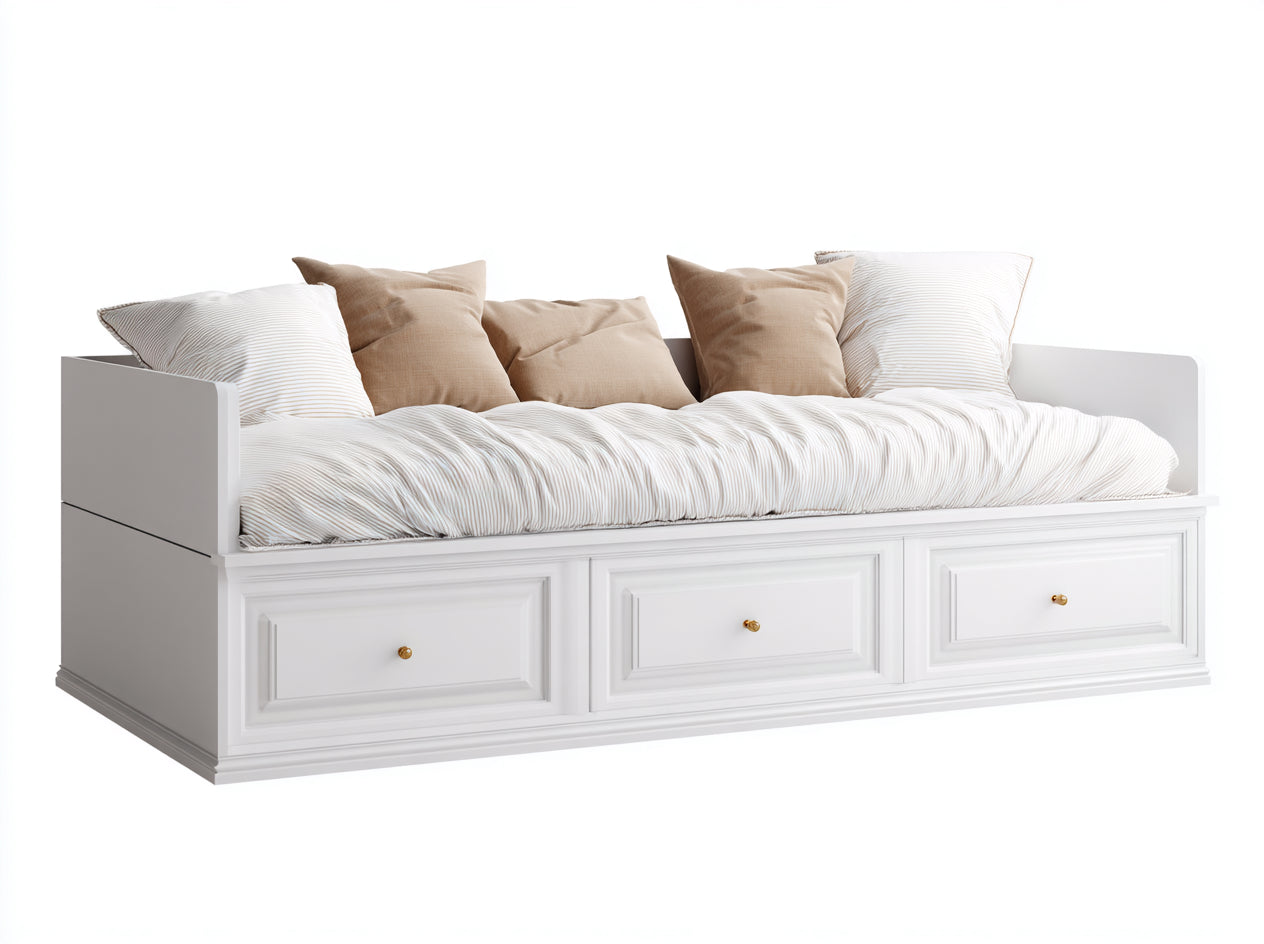 Schlafsofa aus Holzwerkstoff 215x100x90 cm - Weiß - Tagesbett mit 3 Schubladen im klassischen Stil