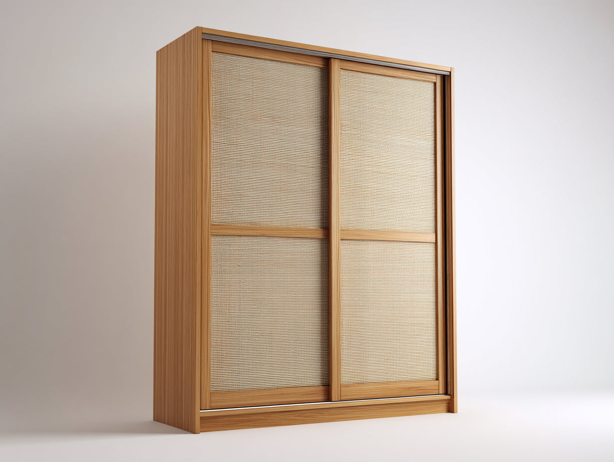 Kleiderschrank aus Holz 120x55x180 cm - Naturbraun und Beige - mit 2 Schiebetüren