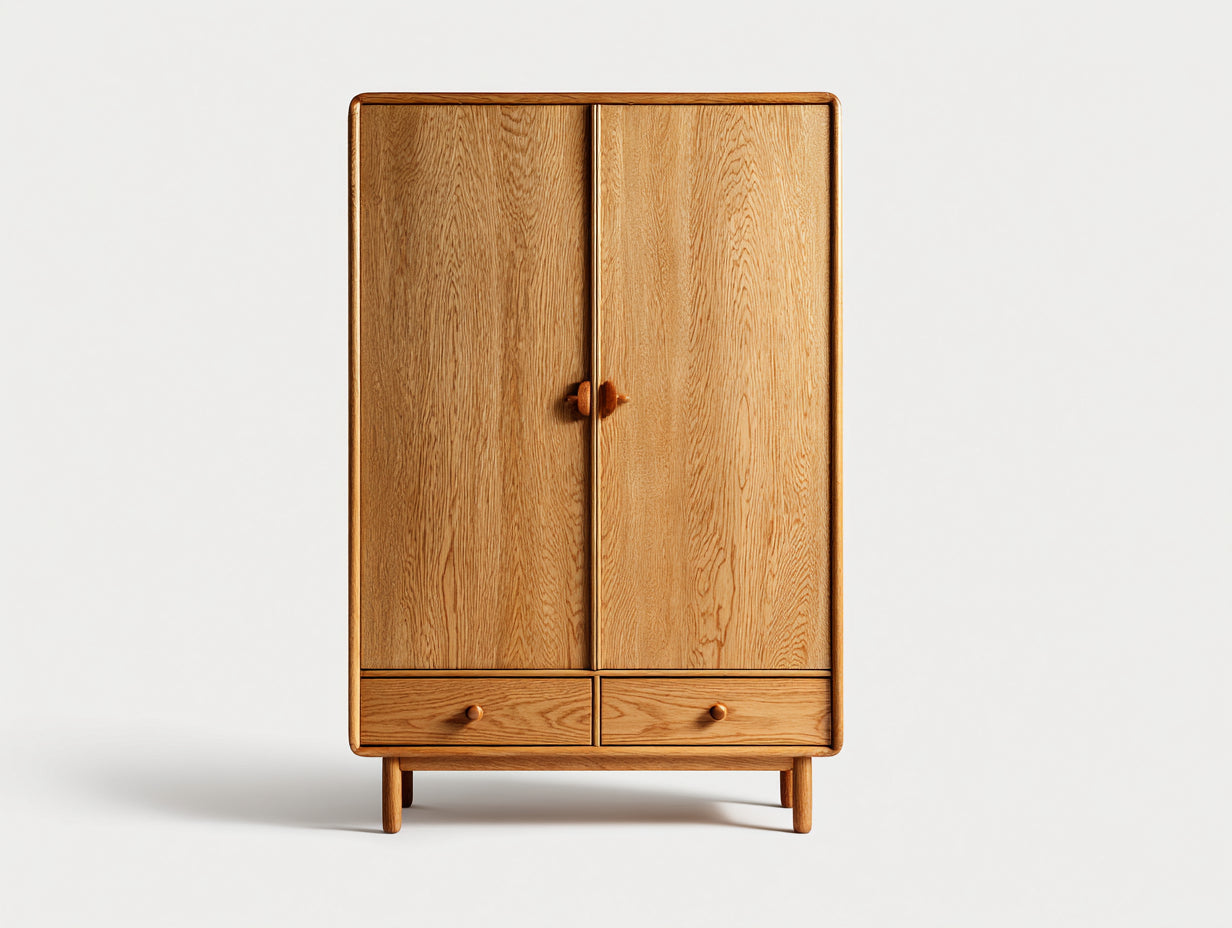 Kleiderschrank Holz 110x50x150 cm - Eiche - moderner Stil mit 2 Türen und 2 Schubladen