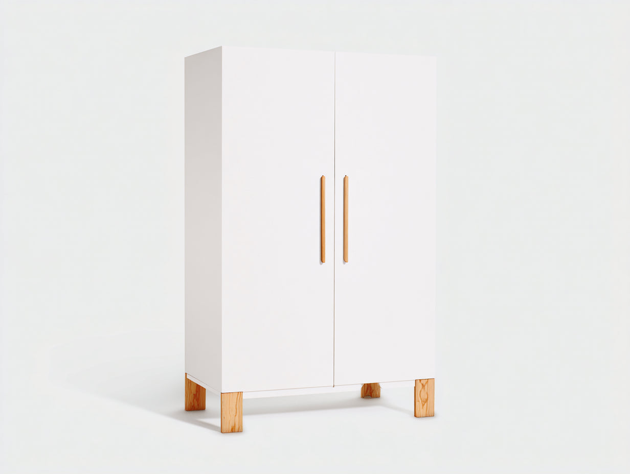 Kleiderschrank aus Holz 100 x 55 x 190 cm - Weiß Natur - Zweitüriges modernes Design für das Schlafzimmer
