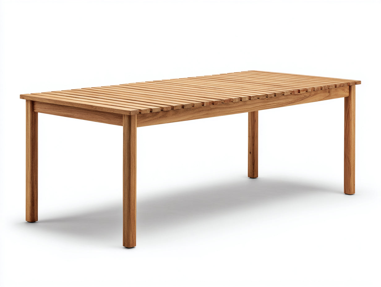 Gartentisch Holz 220x90x75 cm - Naturholz - rechteckiges Lamellendesign für Außenbereiche