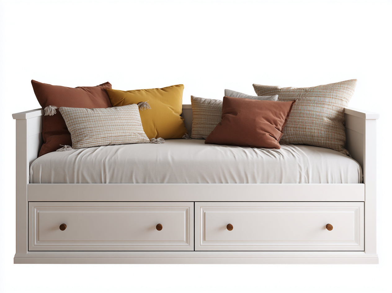 Schlafsofa Tagesbett 210x95x88 cm - Cremeweiß und Braun - mit 2 Schubladen und Armlehnen