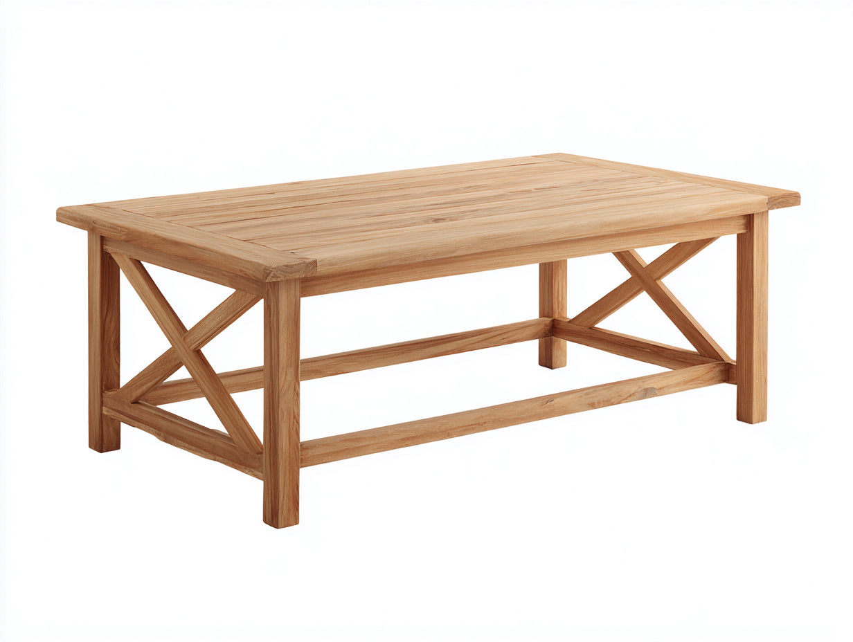 Gartentisch Holz 180x80x45 cm - Naturholz - niedrige Form mit Kreuzstreben
