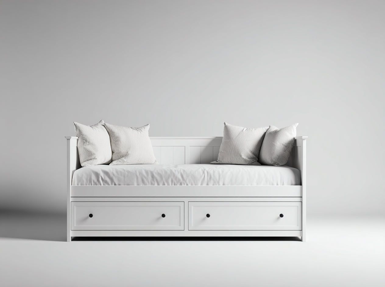Schlafsofa Tagesbett 200x90x86 cm - Weiß - mit 2 Schubladen und Rückenlehne