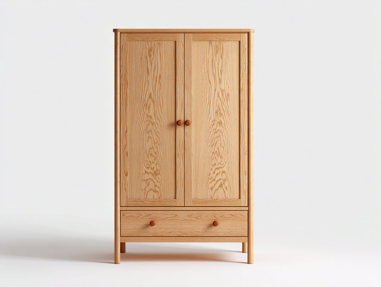Kleiderschrank aus Holz 90x45x180 cm - Naturbraun - mit 2 Türen und 1 Schublade