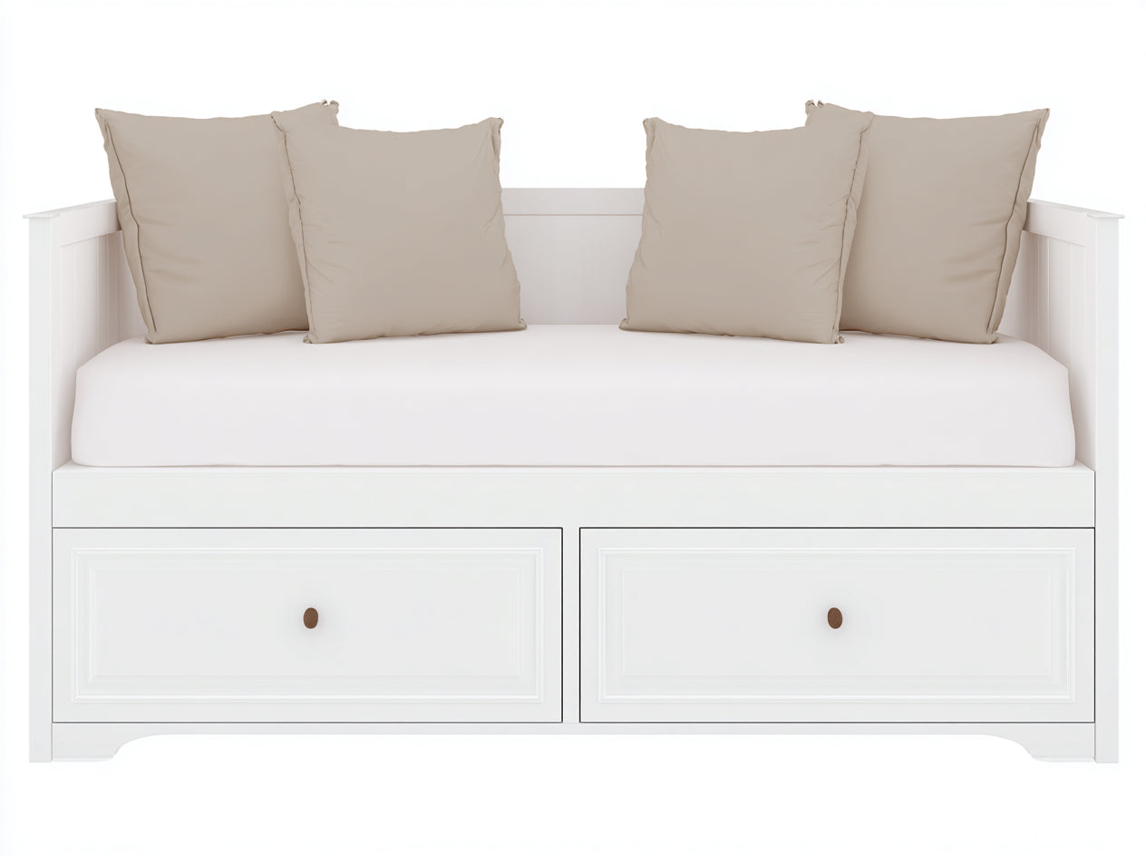 Schlafsofa Holzrahmen 210x95x82 cm - Weiß - klassisches Tagesbett mit 2 Schubladen