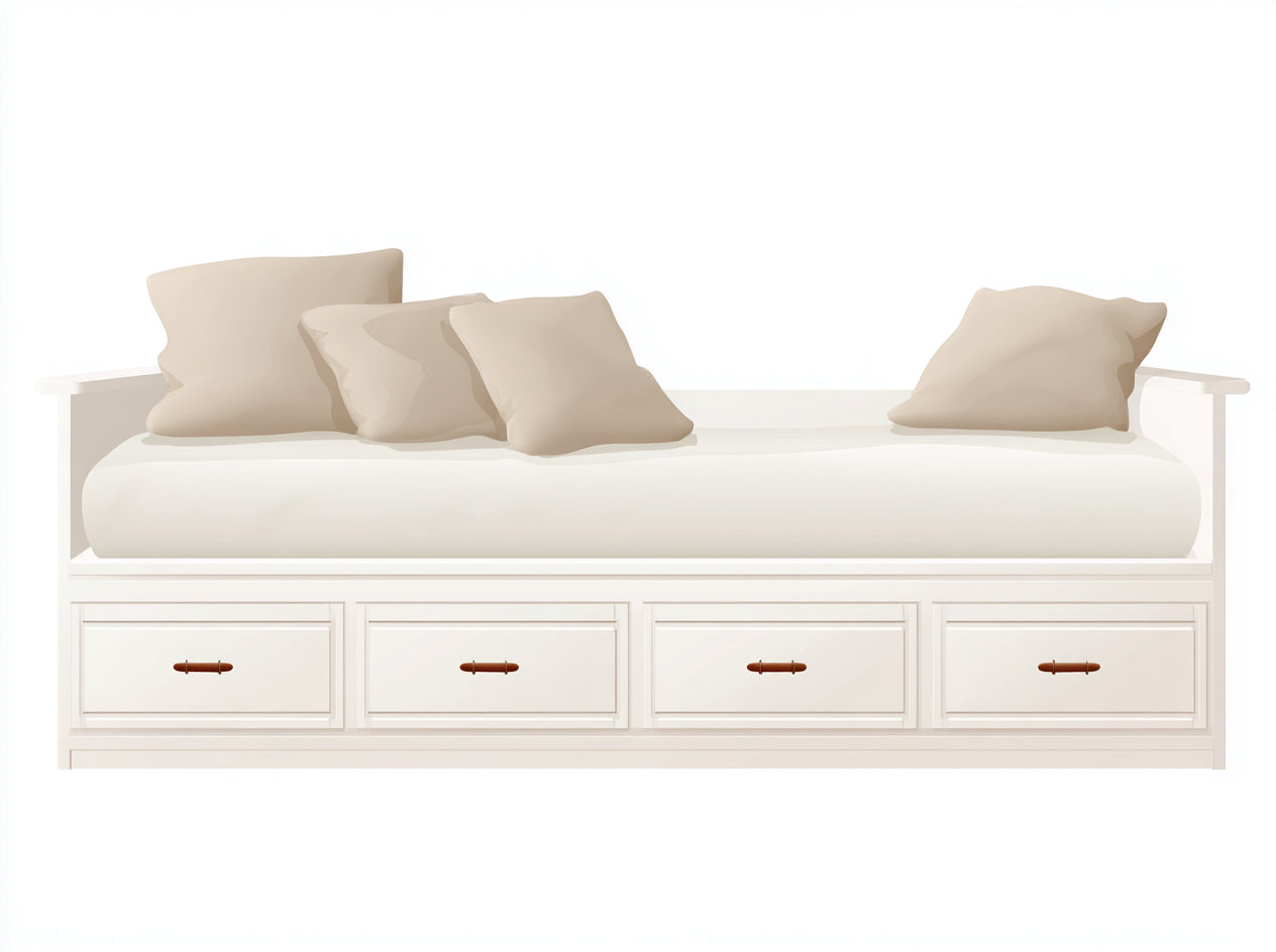 Schlafsofa Holz 210x92x84 cm - Weiß-Creme - Tagesbett mit 4 Schubladen für Wohnzimmer und Gästezimmer