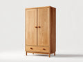 Kleiderschrank Holz 95x55x180 cm - Naturholz - 2-türig mit 1 Schublade für Schlafzimmer
