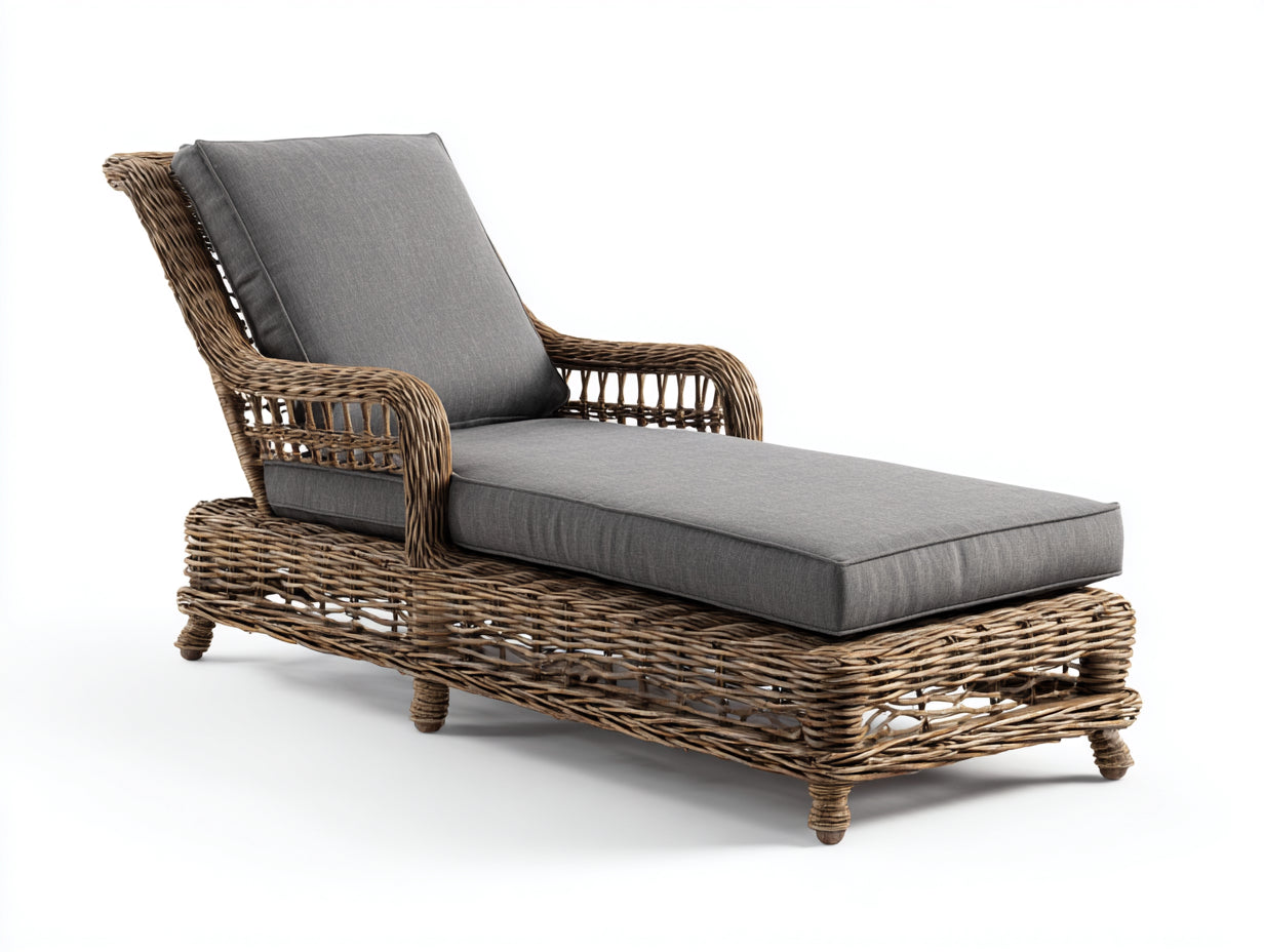 Sonnenliege Rattan 190x75x88 cm - Naturbraun-Grau - Relaxliege mit Armlehnen für Garten und Terrasse