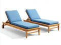 Sonnenliege Set aus Holz 200 x 70 x 35 cm - Natur Blau - 2 verstellbare Sonnenliegen mit Polsterauflagen und Transportrollen für den Außenbereich