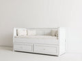 Schlafsofa aus Holz und Stoff 210 x 95 x 95 cm - Weiß Creme - Klassisches Tagesbett mit 2 Schubladen für Schlafzimmer und Gästezimmer