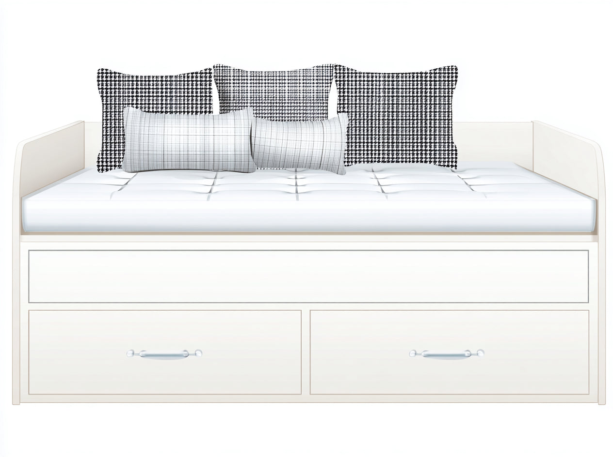 Schlafsofa Holzrahmen 205x90x80 cm - Weiß-Silber - modernes Tagesbett mit 2 Schubladen